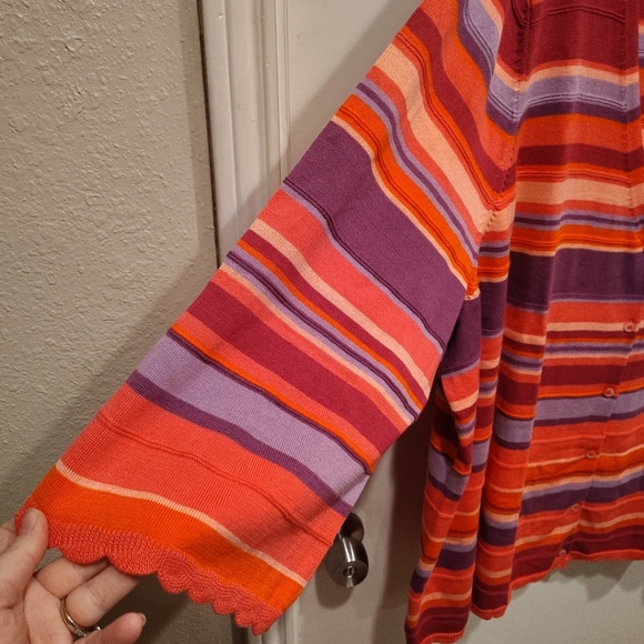 Isaac Mizrahi Live Colorful Stripe V-Neck Cardigan Sweater Sz 4X Casual Kidcore - Picture 3 of 7